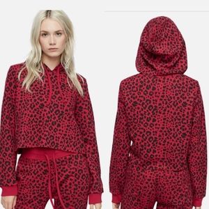 TRUE RELIGION Ruby Red Leopard CROPPED HOODIE